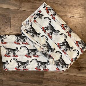 Vtg 80s B KLIBAN Cat Red Shoes Retro Comics Full Flat Fitted Sheets Fabric